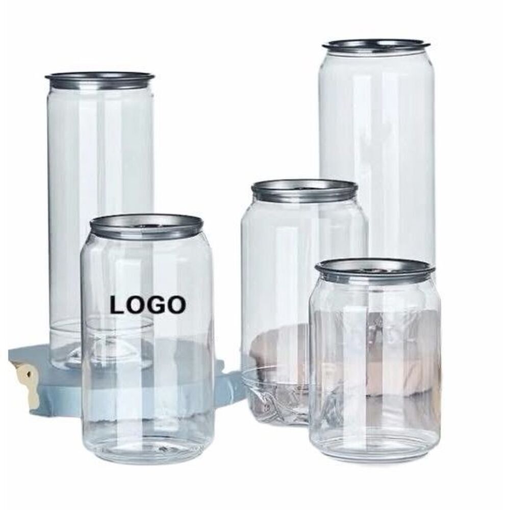 330ml Plastic Clear PET Soda Cans with Aluminum Lids – 11oz Beverage Packaging